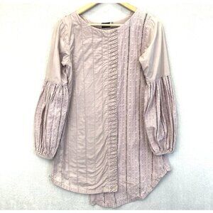 Sana Abbas Beaded Tunic Top Blouse Women's Size Small Lavender Purple Pleated
